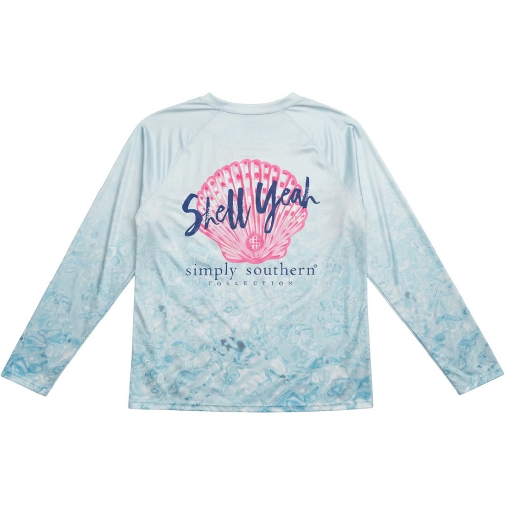 Simply Southern Shell Yeah Rash Guard / UV Protection Long‎ Sleeve T-Shirt sz S